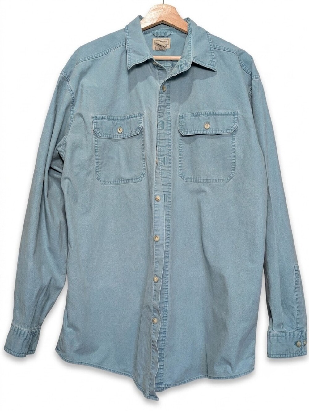 Cotton Button Down LL Bean Shirt Mens Large Tall L Blue Traditional Fit Work...